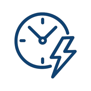 A clock with a lightning bolt, symbolizing fast deployment