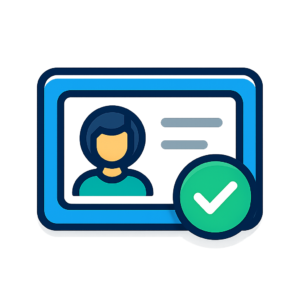 Icon of a verified ID card with a green checkmark.